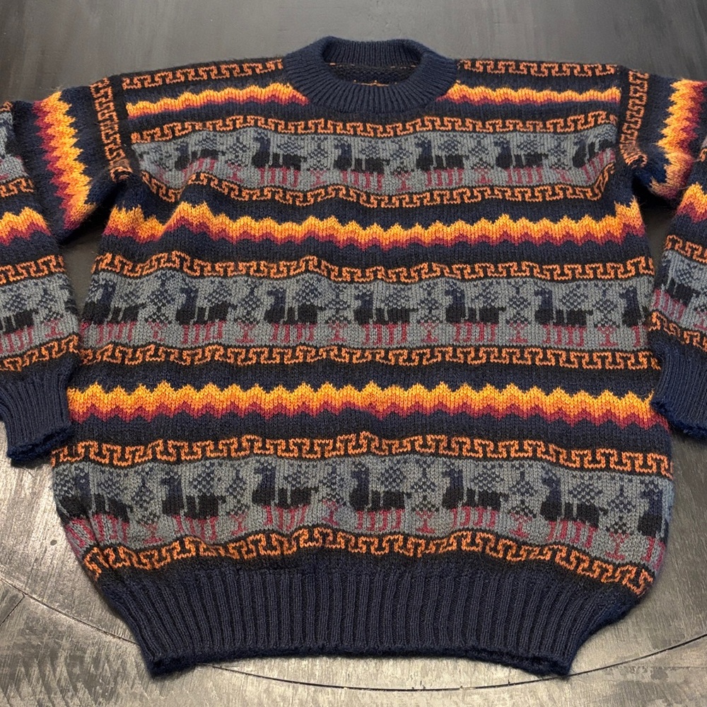 Vibrant Crewneck Sweater with Geometric Patterns